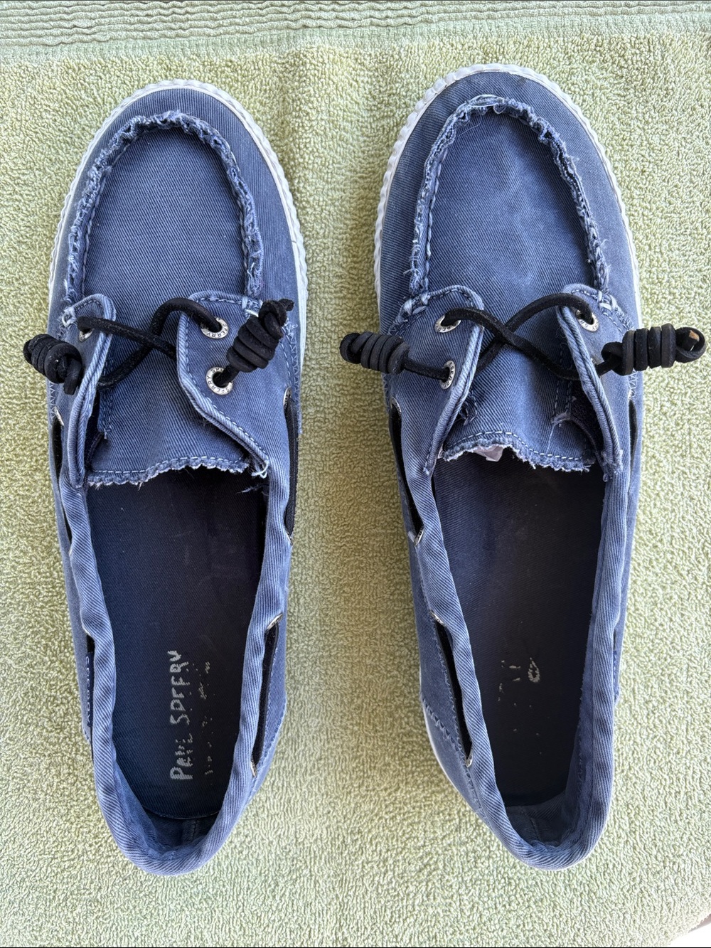 Sperry Blue Canvas Frayed-Edge Slip-On Boat Shoes